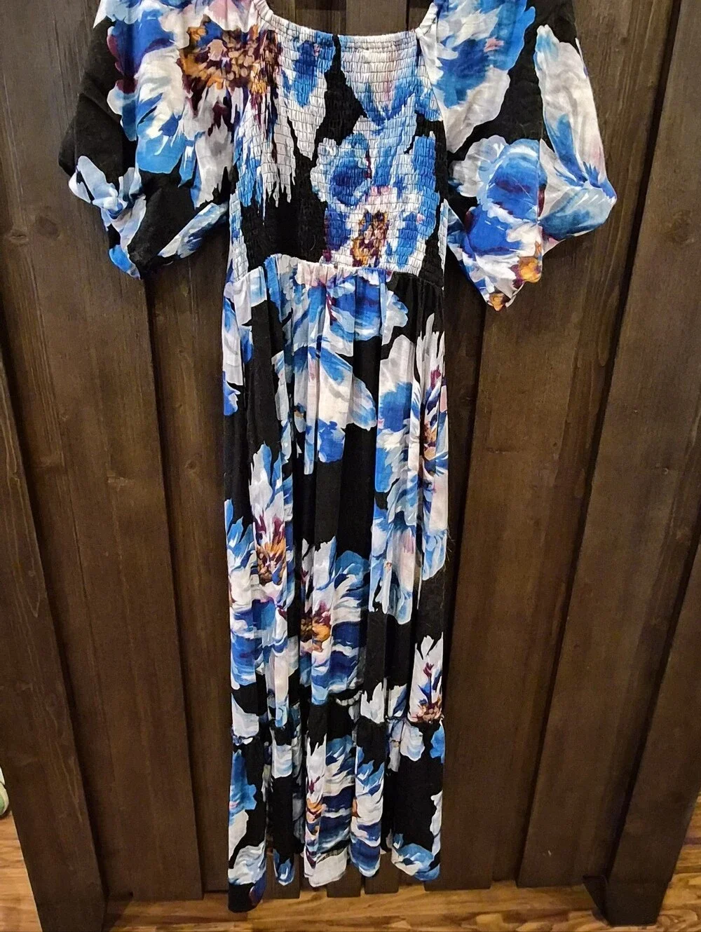 Element Black Maxi Dress with Blue and White Floral Accents - Picture 4 of 4